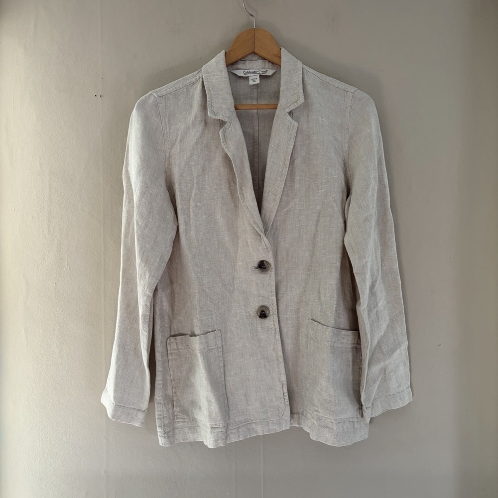 Coldwater Creek Womens Linen Blazer Size PS Beige Office Coastal Minimalist